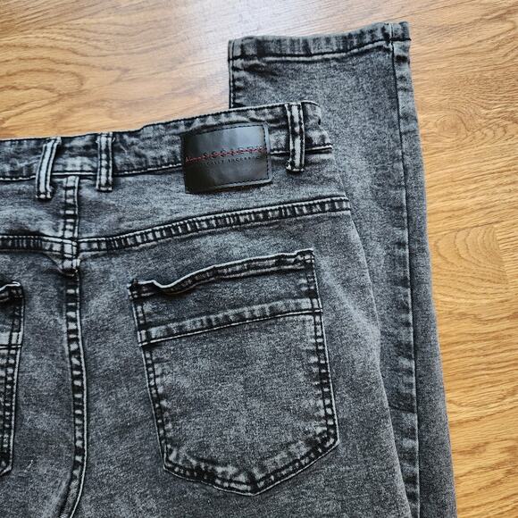 M Society Politically Incorrect Jeans Mens Size 34x32 Black Distressed Patched - Picture 7 of 12
